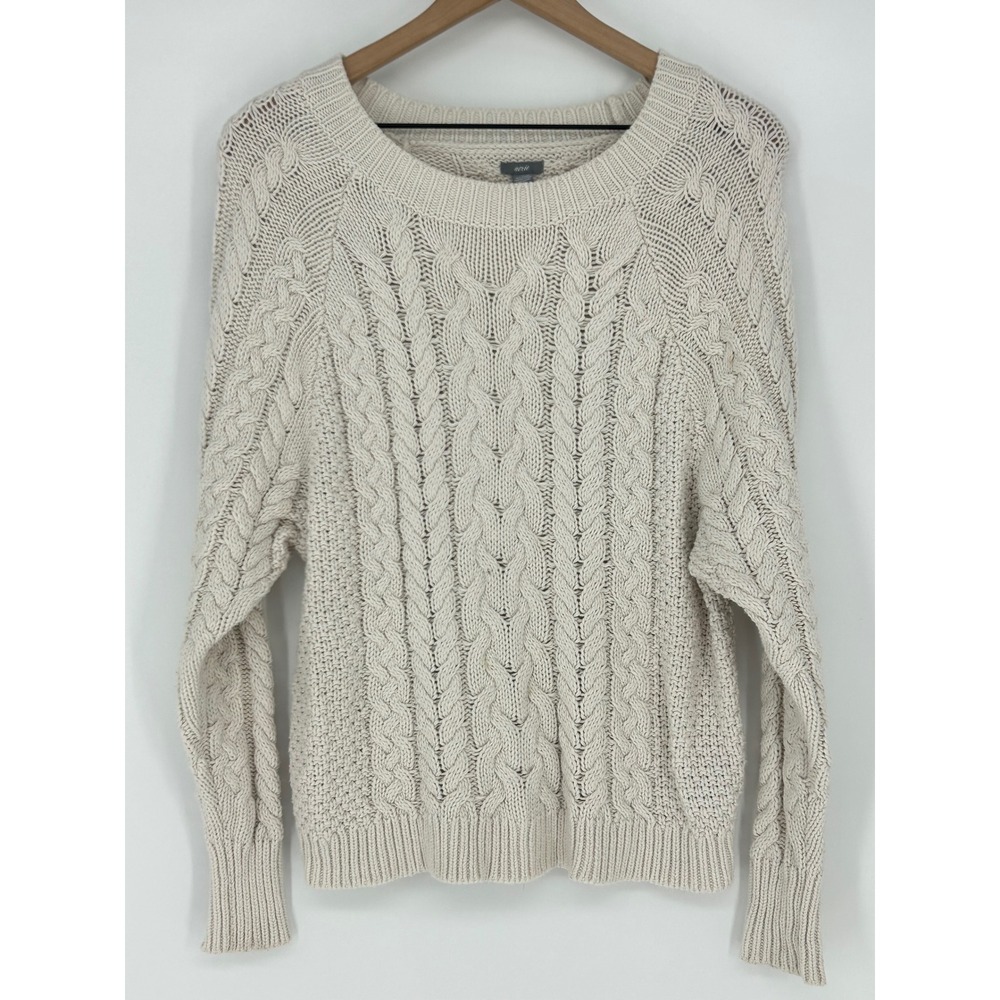 Aerie Cream Cable Knit Chunky Crewneck Sweater In Women's Small